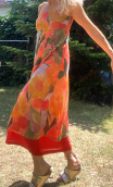 Robe longue Le Kiosque à musique. Faïence, coton imprimé fleurs