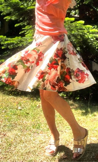 Jupe Le Flipper imprimé Rosa rosam. Coton fleur jupon biais