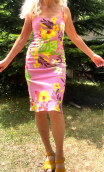 Robe Latina café Hawaï. Taille 36. Coton stretch imprimé fleurs. Petit