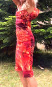 Robe Latina café Coraux. Taille 36. Coton stretch imprimé rouge. Petit