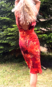 Robe Latina café Coraux. Taille 36. Coton stretch imprimé rouge. Petit