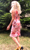 Robe Latina café Rosebud. Taille 36. Coton stretch imprimé fleurs