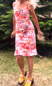 Robe Latina café Rosebud. Taille 36. Coton stretch imprimé fleurs