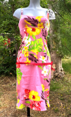 Robe Latina café Hawaï. Taille 36. Coton stretch imprimé fleurs. Petit