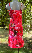 Robe Cathy. Bougainvillées. Taille 36, jersey imprimé fleurs rouges