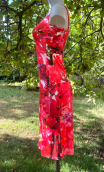 Robe Cathy. Bougainvillées. Taille 36, jersey imprimé fleurs rouges