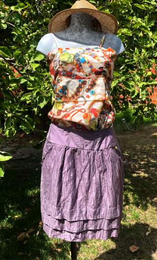 Mini Jupe les Grillons. Taille 38. Mauve, doublée, poches