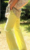 Pantalon Saxo. Retrodye anis. Taille 38. Jean 5-poches, coton stretch