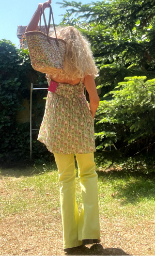Pantalon Saxo. Retrodye anis. Taille 38. Jean 5-poches, coton stretch