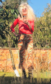 Woman short trousers printed Ruban corail. Size 42. Cotton stretch