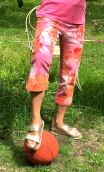 Pantacourt Johnny. Voyage rouge D. Taille 38. Coton tie & dye rose