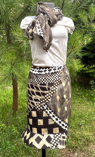 Jupe Maddy. Voyage gris. Taille 38. Coton imprimé gris et ivoire