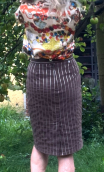 Jupe Crayon Rayures marron stretch. Taille 38