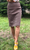 Jupe Crayon Rayures marron stretch. Taille 38