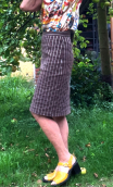 Jupe Crayon Rayures marron stretch. Taille 38