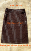 Jupe Crayon Rayures marron stretch. Taille 38