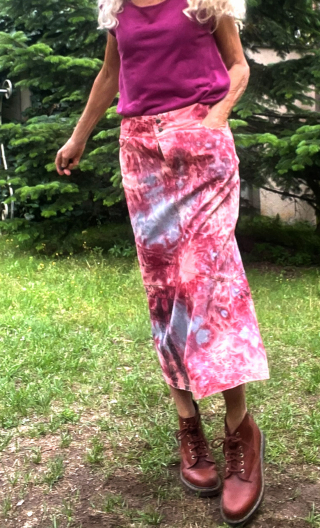 Jupe Deep purple rose B, longue. Coton tie and dye évasée, taille 38