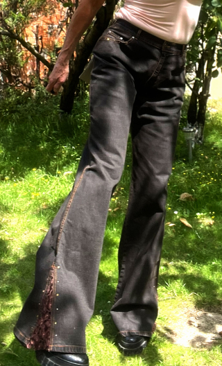 Pantalon Saxo choco. Dentelle et diams. Taille 38. Stretch