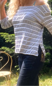 Top Chouchou. Rayures gris blanc, marinière loose, encolure bateau