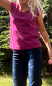 Top Arp Pastilles fuchsia. Jersey jacquard coton. Sans manche, loose