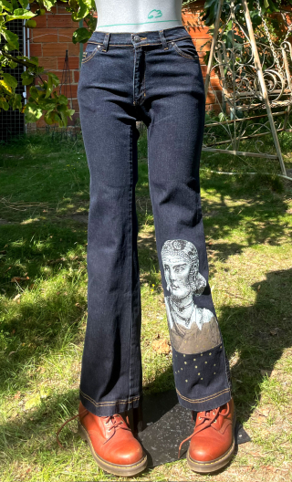 Pantalon Saxo Matahari. Taille 36 Denim Stretch. Sérigraphie Artisanal