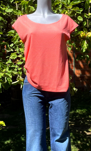 Top Arp. Nid d'abeille. Corail. Sans manche, jersey loose