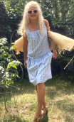 Robe Jersey Vichy ciel. Blousante, ceinture, sans manche
