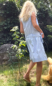Robe Jersey Vichy ciel. Blousante, ceinture, sans manche