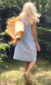 Robe Jersey Vichy ciel. Blousante, ceinture, sans manche