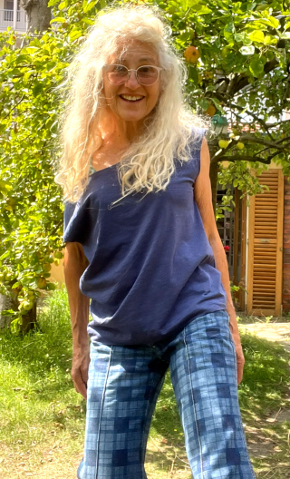 Top Arp. Coton flammé. Bleu jean. Sans manche, loose