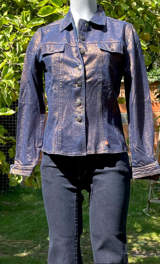 Veste Georgia. Glam. Bleu. Denim stretch, enduction lurex