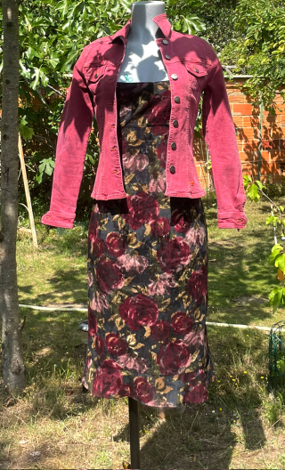 Veste Georgia. Retrodye framboise. Denim stretch. Taille minuscule