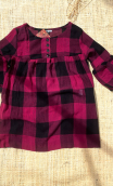 Blouse carreaux fuchsia. Taille 36/38. Manche ballon, chemise longue