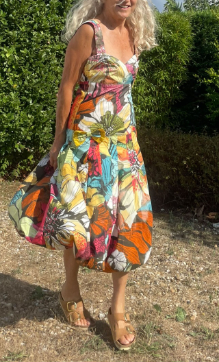 Robe Villa Borghese imprimé Fleurs Tropicales H. Taille 40, coton
