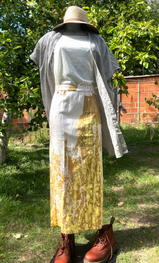 Long printed skirt The Wall ocre jaune. Cotton stretch. Unique. Size36
