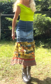 Jupe Gondar, longue, denim et volants imprimés anis