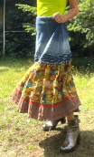 Jupe Gondar, longue, denim et volants imprimés anis