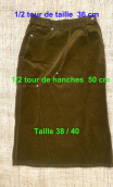 Jupe Diamond. Velours kaki. Taille 38/40, stretch, droite, ajustée
