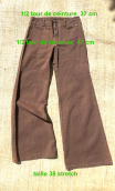 Pantalon Crimson. Marron. Taille 38. Coton marron stretch. Pat d'eph