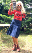 Jupe Route 66. Denim bleu marine. Plissée. Taille 38