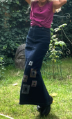 Jupe longue. Denim Patch. Taille 36, Fente dos, broderies ethniques