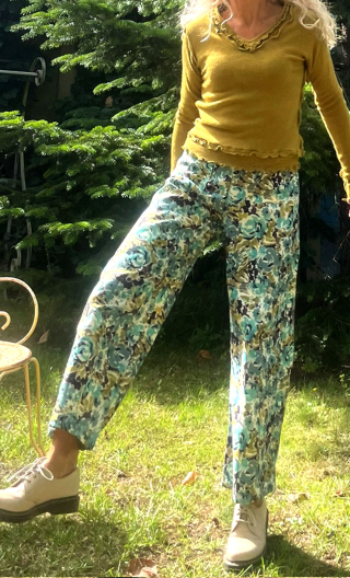 Pantalon Croisière en imprimé fleurs Picpus, large et 7/8ème