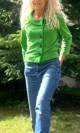 Veste Fifties. Milano vert. Jersey, col, ligne ajustée, non doublée