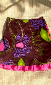 Jupe Dada. Taille 44. Velours choco imprimé fleurs. Evasée, volantée