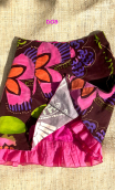 Jupe Dada. Taille 44. Velours choco imprimé fleurs. Evasée, volantée