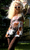 Top Années trente. Taille 1. Jersey imprimé beige rose blanc. Taille 1