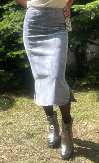 Jupe Ginger. Tie & dye gris, coton stretch, sans ceinture, droite