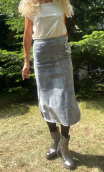 Jupe Ginger. Tie & dye gris, coton stretch, sans ceinture, droite
