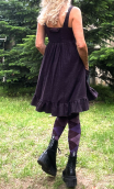  Robe chasuble. Tweed prune. Laine, bretelles, jupon froncé, taille M