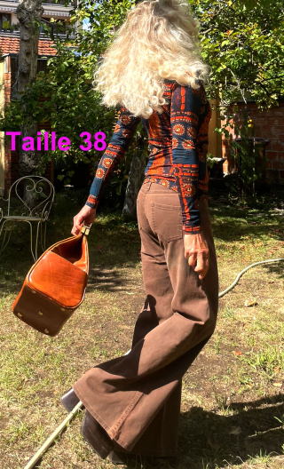 Pantalon Crimson. Marron. Taille 38. Coton marron stretch. Pat d'eph